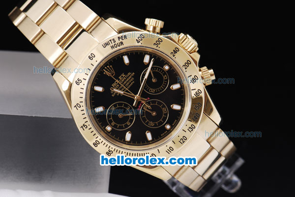 Rolex Daytona Chronograph Automatic Movement Full Gold Case/Strap with Black Dial - Click Image to Close